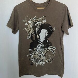 Jimi Hendrix Acid Wash Graphic Band Tee Size S Brown Hall of Fame Retro EUC